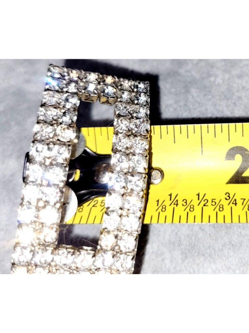 Vintage Art Deco Rhinestone Shoe Buckles Clips Rectangular Silver-Tone Hollywood - Picture 7 of 7